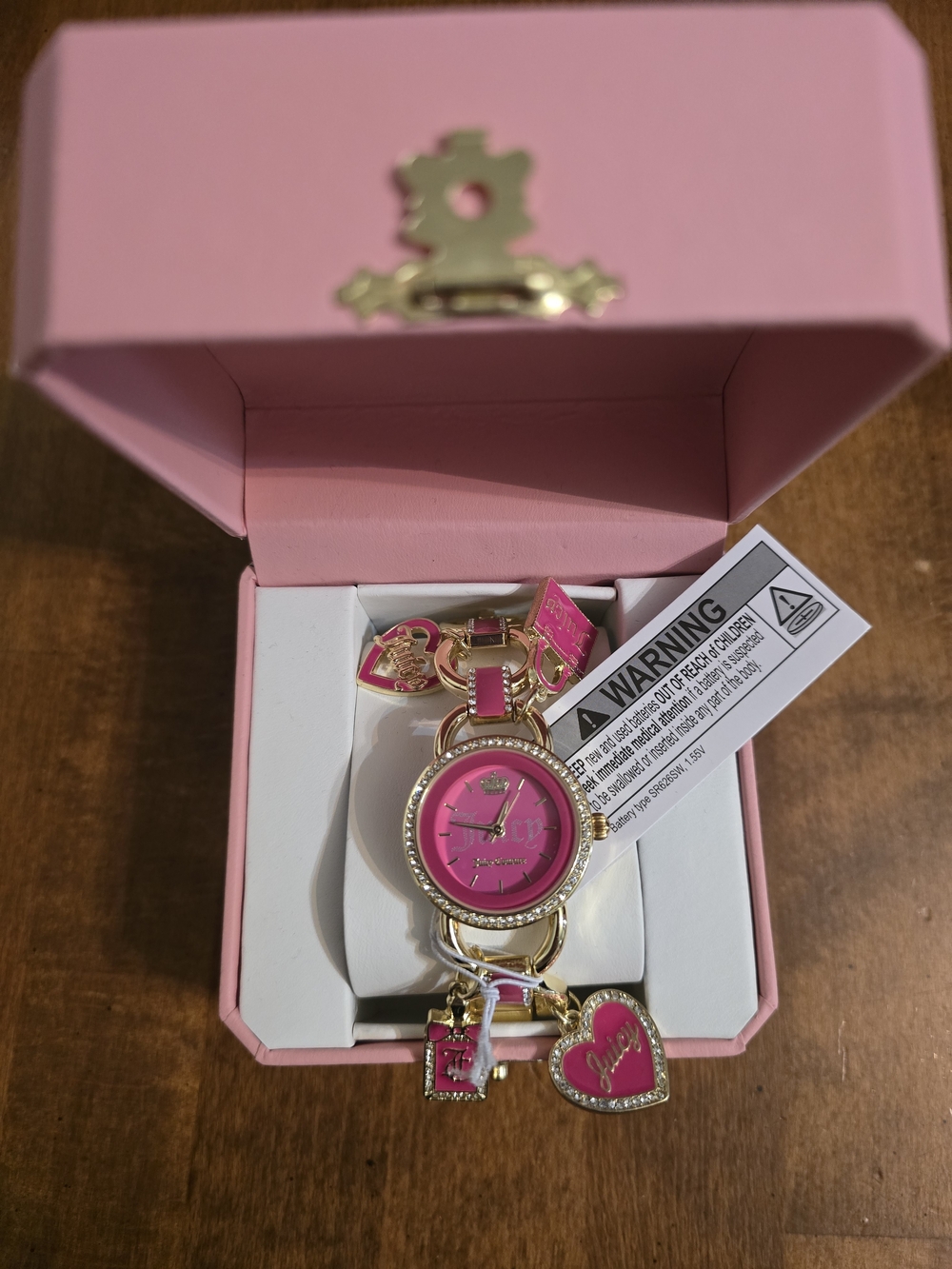 Juicy Couture Gold-Tone Pink Charm Bracelet Watch